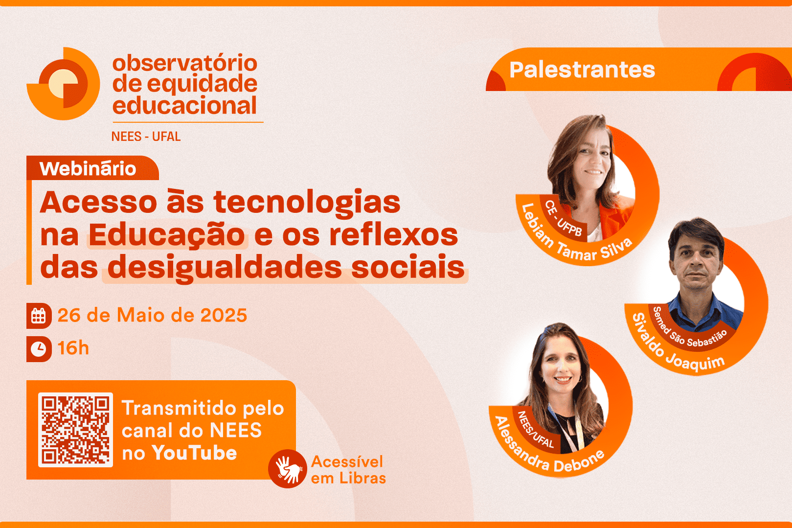 imagem de divulgação do webinario, contendo nome e foto dos palestrantes e informações sobre o evento